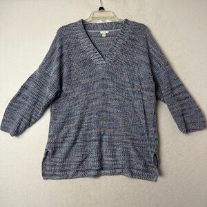 J.Jill Sweater sz S Tall‎ blue purple pink stripes v neck oversized 3/4 sleeves